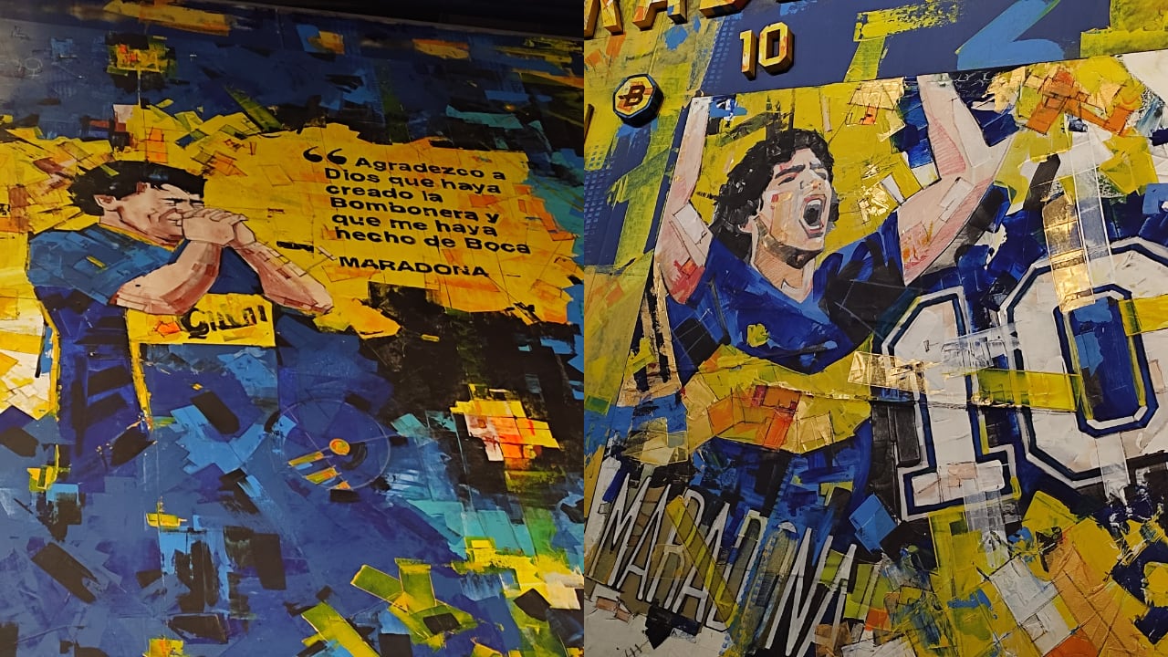 Mural de Diego Maradona en el Museo de la pasión Boquense