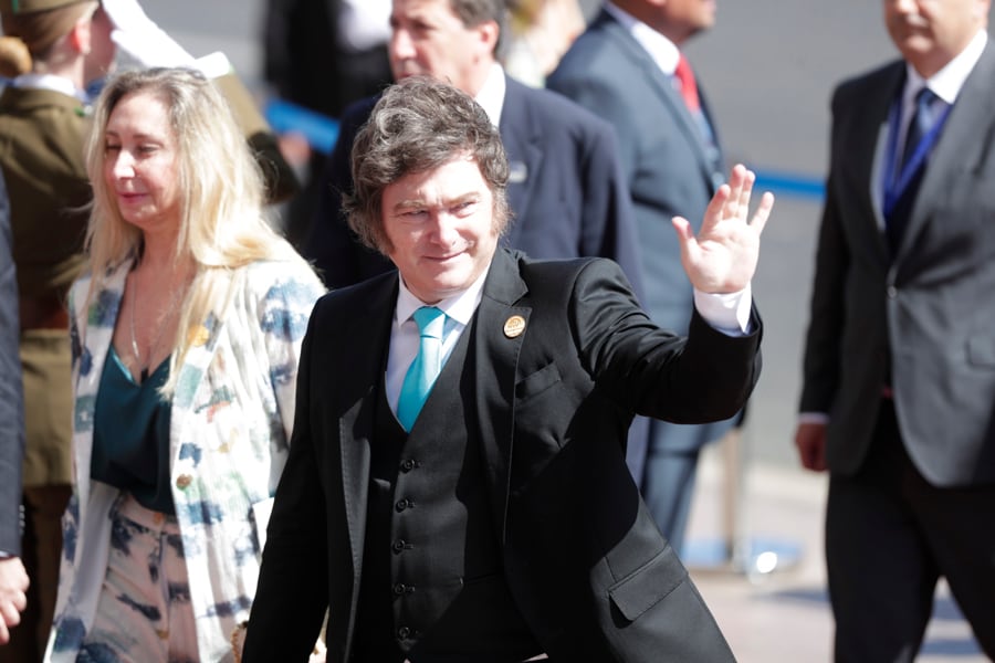 El presidente de Argentina, Javier Milei, llegó a la toma de posesión del nuevo mandatario chileno, EFE/Ailen Diaz