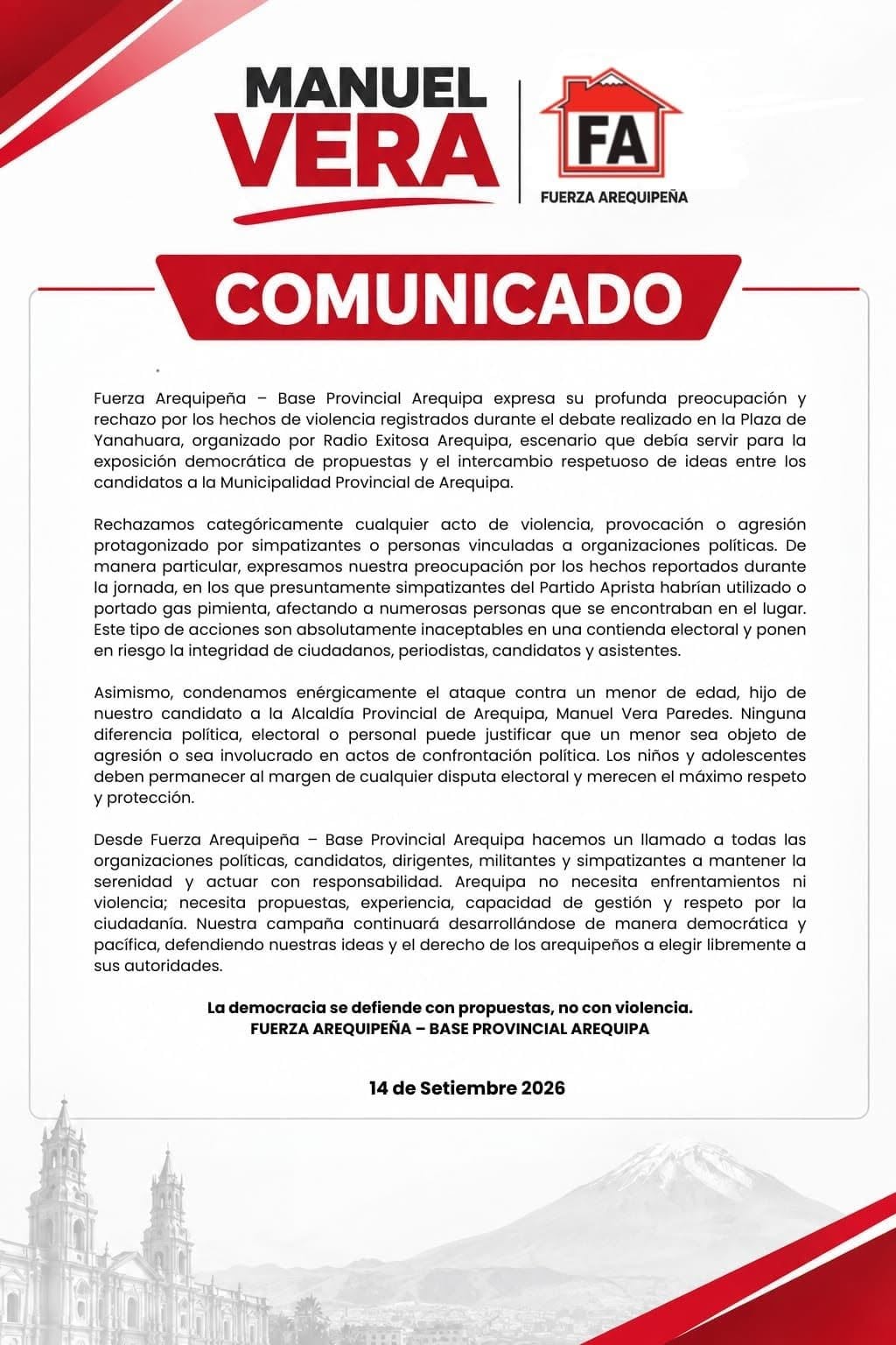 Fuerza Arequipeña emitió un comunicado