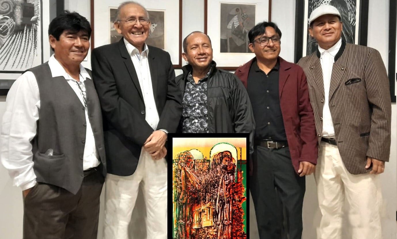 Juan Sánchez, (al centro), presidente del Taller de Grabado Tallán.