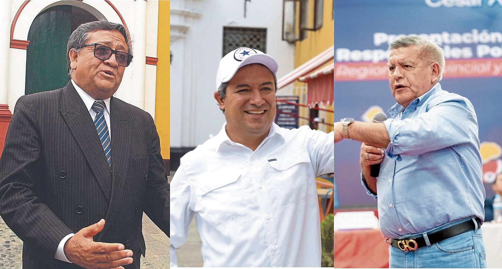 César Acuña (APP), Arturo Fernández (Un Camino Diferente) y Carlos Vásquez (Partido de los Trabajadores y Emprendedores) alistan sus campañas electorales.