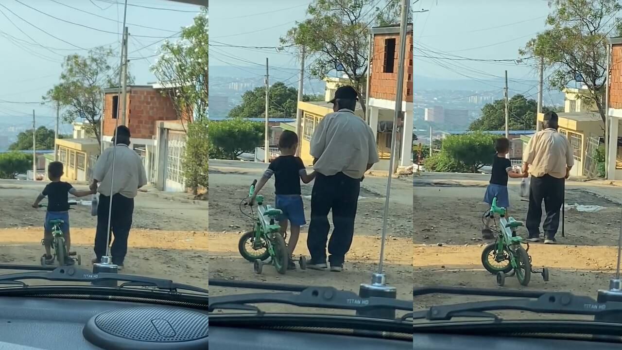 Niño tomó de la mano a su abuelo para llevarlo a casa. (Foto: composición EC)