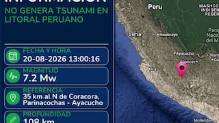 Sismo de magnitud 7.2 en Ayacucho no genera tsunami en el litoral peruano