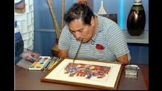 Félix Espinoza, el pintor que pinta bellos cuadros peruanos con la boca