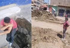 Lambayeque: Joven con discapacidad cae a zanja en obra sin señalizar