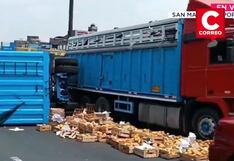 San Martín de Porres: Camión cargado de mangos se volcó en la Panamericana Norte (VIDEO)