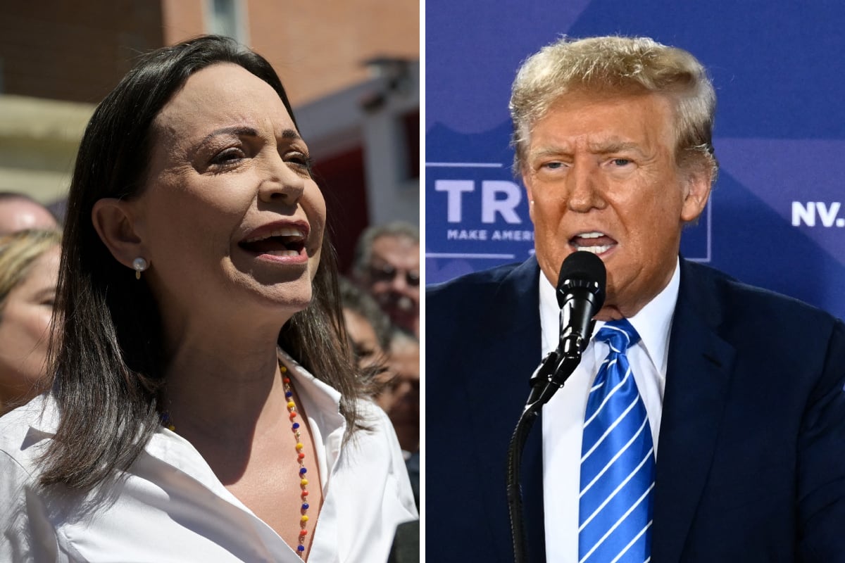 La opositora venezolana, María Corina Machado; y el expresidente de Estados Unidos, Donald Trump. (Fotos de Federico Parra / Patrick T. Fallon / AFP)