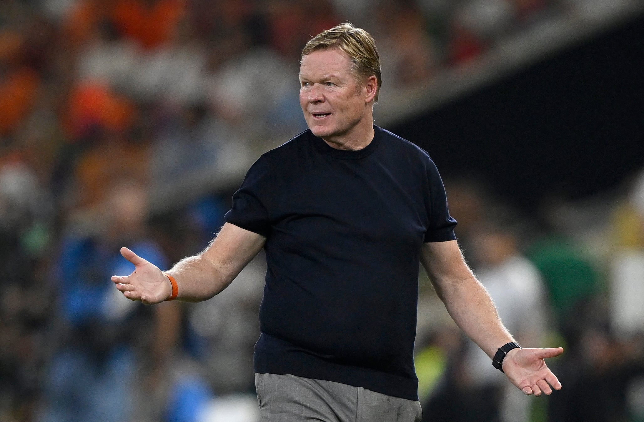 Netherlands' head coach Ronald Koeman gestures during the 2026 World Cup round of 32 football match between the Netherlands and Morocco at the Monterrey Stadium in Guadalupe on June 29, 2026. (Photo by Alfredo ESTRELLA / AFP)
