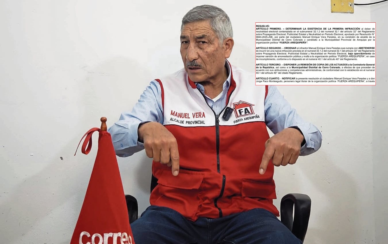 Manuel Vera Paredes recibe primera infracción del JEE Arequipa por vulnerar neutralidad electoral. Foto: Composición GEC.