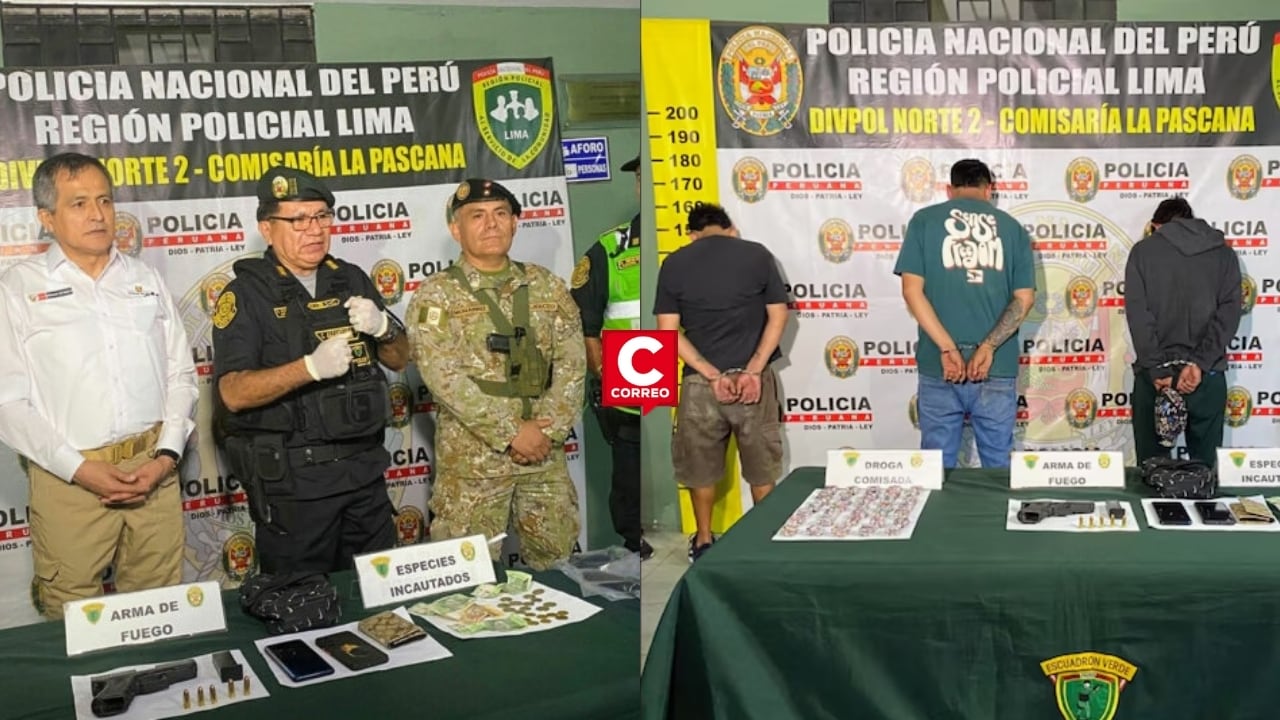 Comas: capturan a 11 miembros de ‘Los Diablos de la Calichera’ con chalecos falsos en megaoperativo. Composición: Diario Correo.