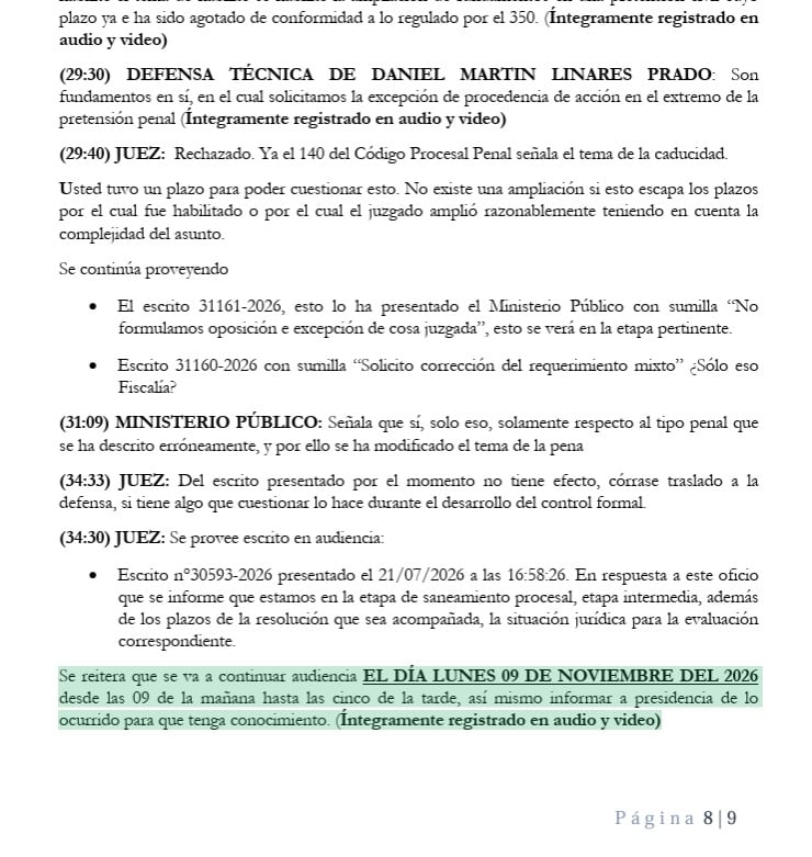 La audiencia de control de acusación se realizará de manera virtual. (Imagen: Documento de diario Correo)