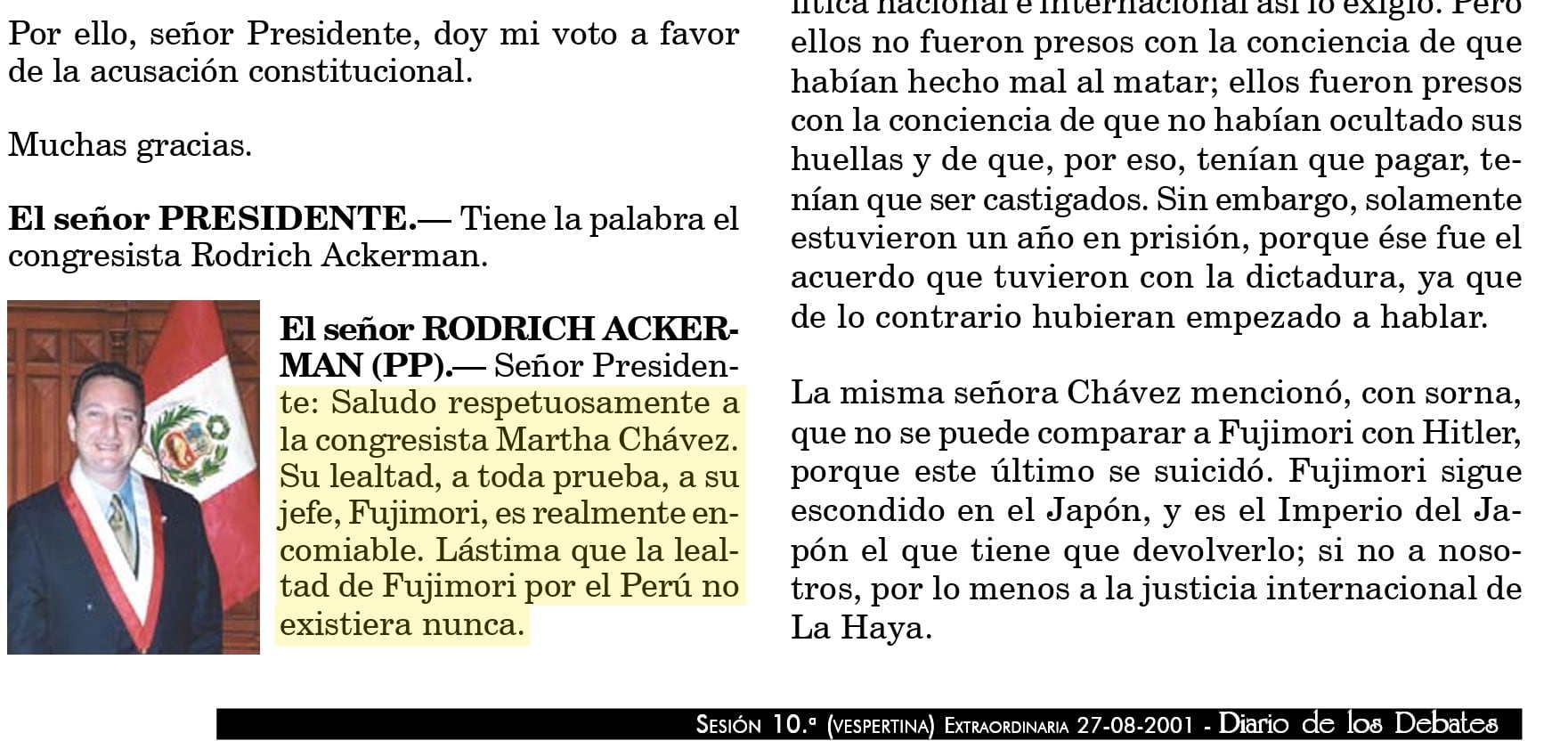 Diario de los Debates (Congreso), 27 de agosto de 2001.