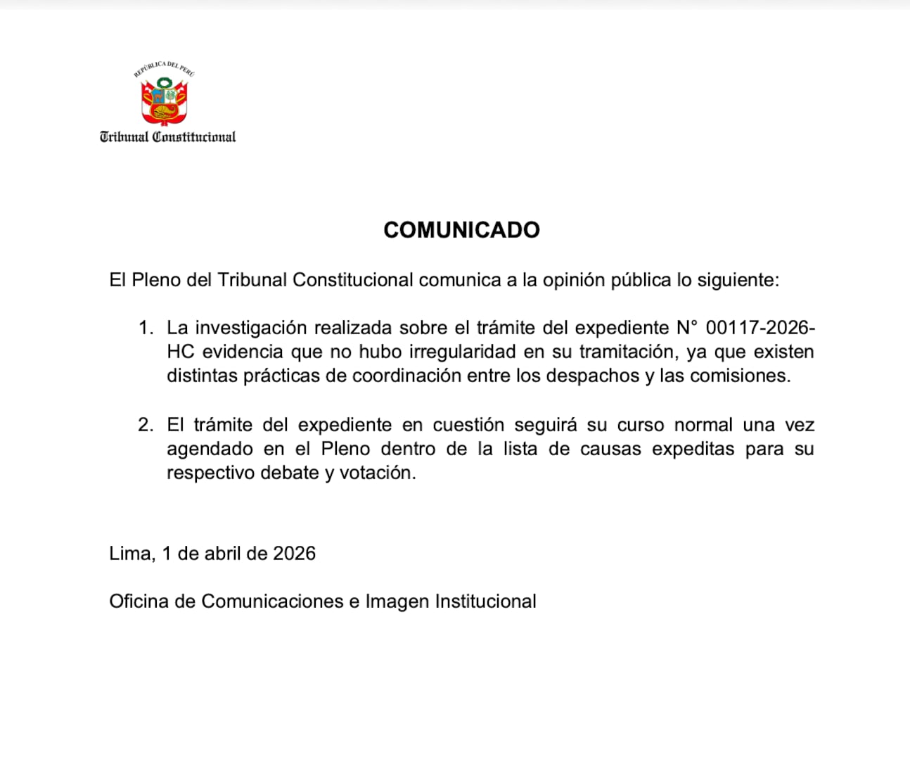 TC sobre caso Vladimir Cerrón