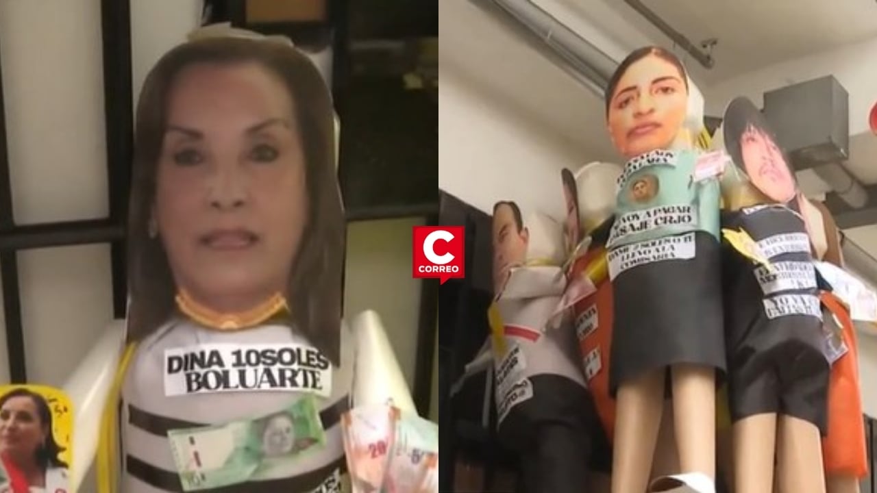 Año Nuevo 2026: piñatas de Dina Boluarte, “Lady 2 soles” y expresidentes presos lideran ventas en Lima. Composición: Diario Correo.