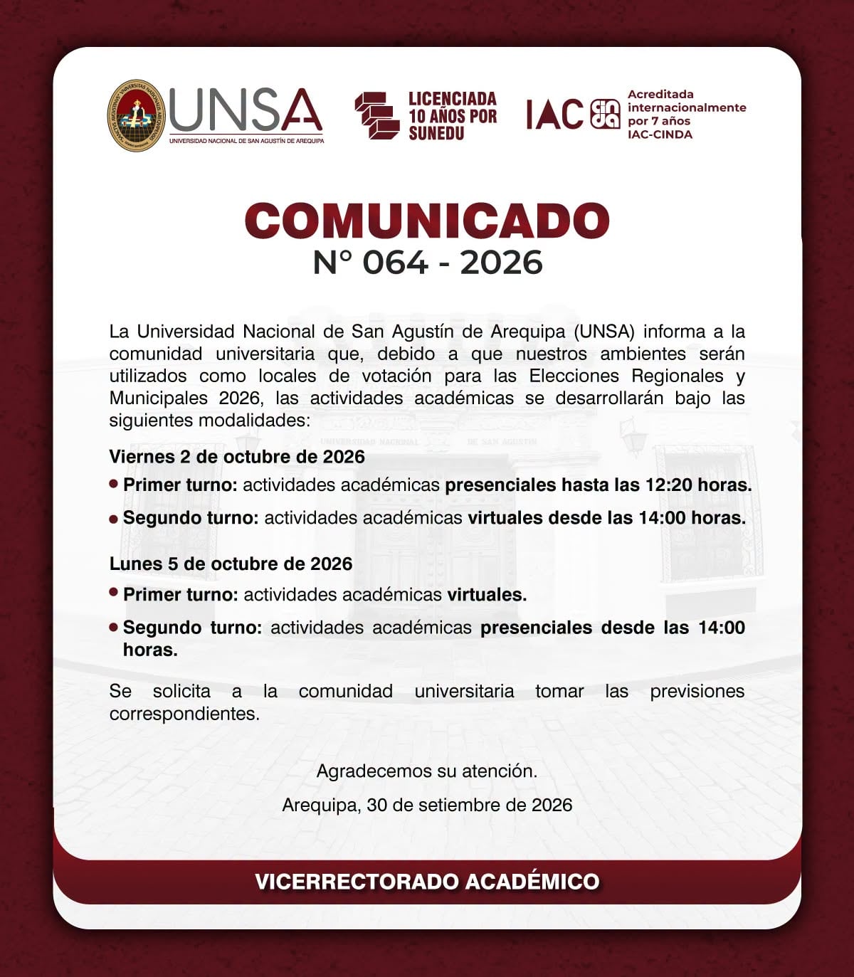 Comunicado de la UNSA
