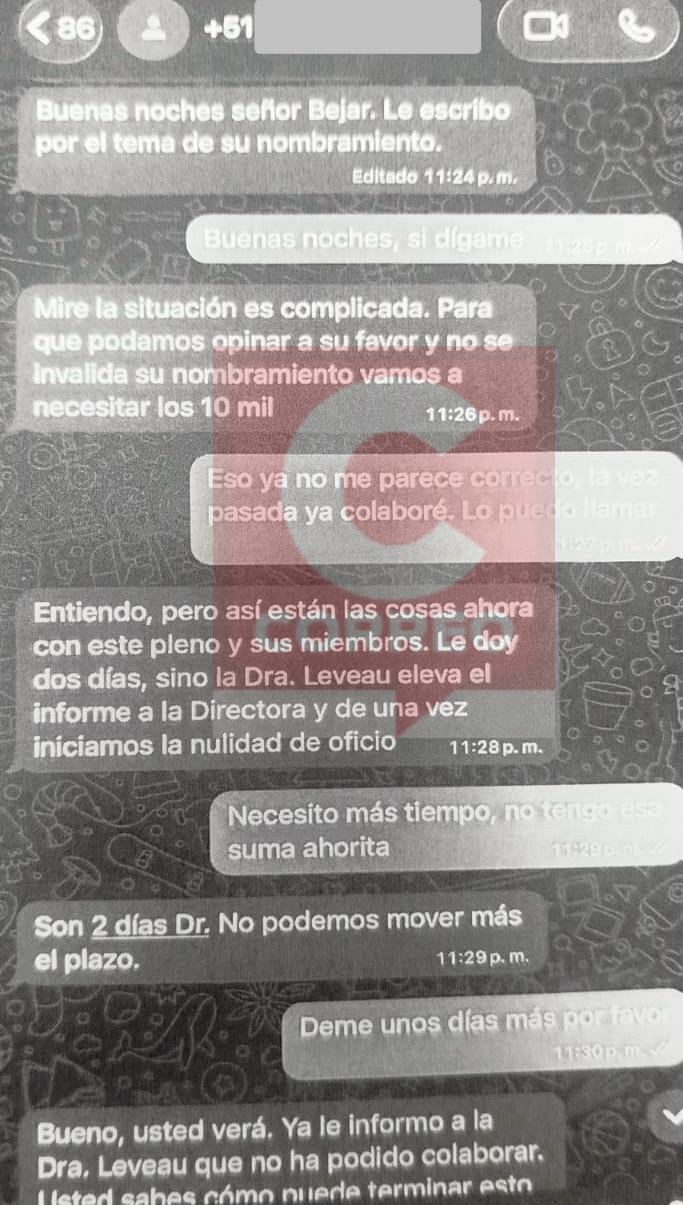 Esta es una de las conversaciones que está en manos de la Fiscalía. (Foto: Captura diario Correo)