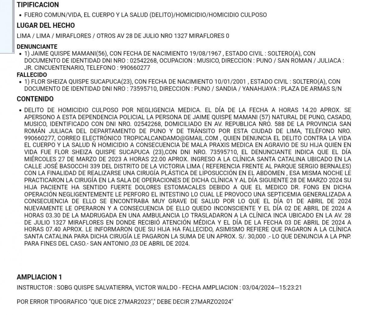 Padre de 'Muñequita Milly' denuncia al doctor Fong por mala praxis.