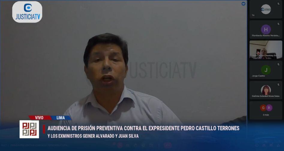 Pedro Castillo cumple prisión preventiva en el Penal de Barbadillo. (Justicia TV)