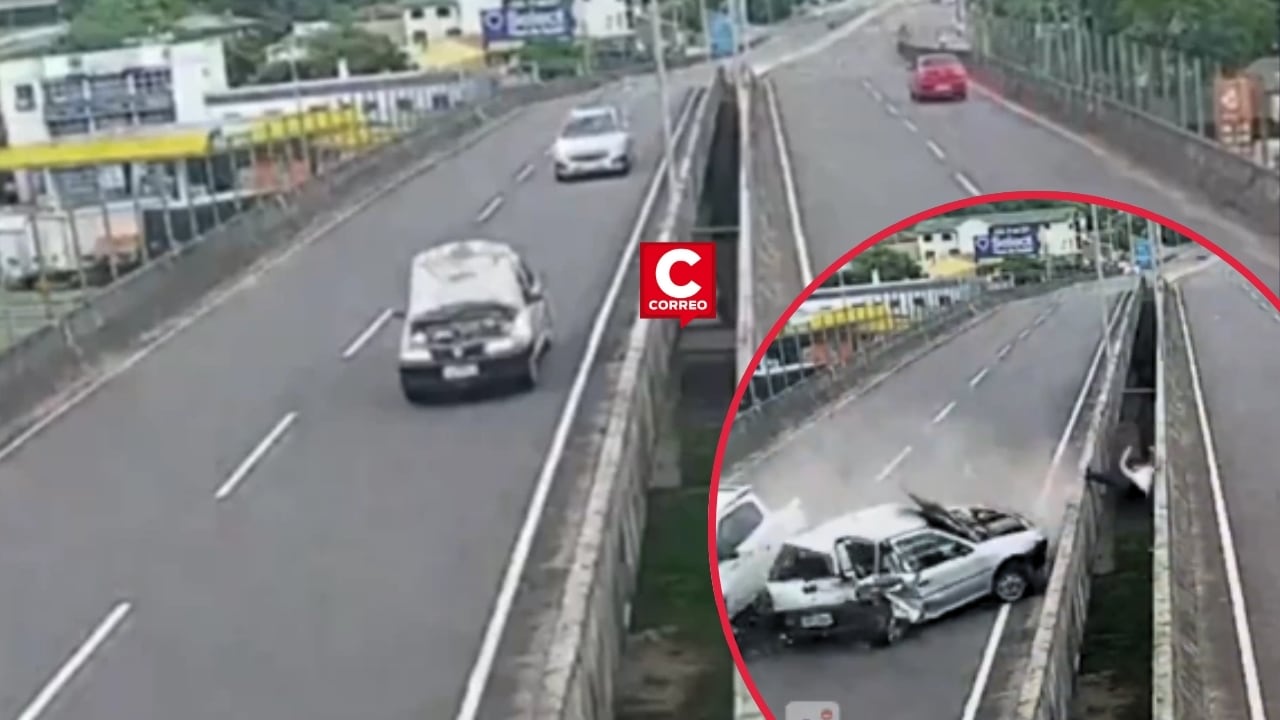 Brasil: hombre muere arrollado en viaducto tras bajarse a cerrar capó de su auto en marcha. Composición: Diario Correo.