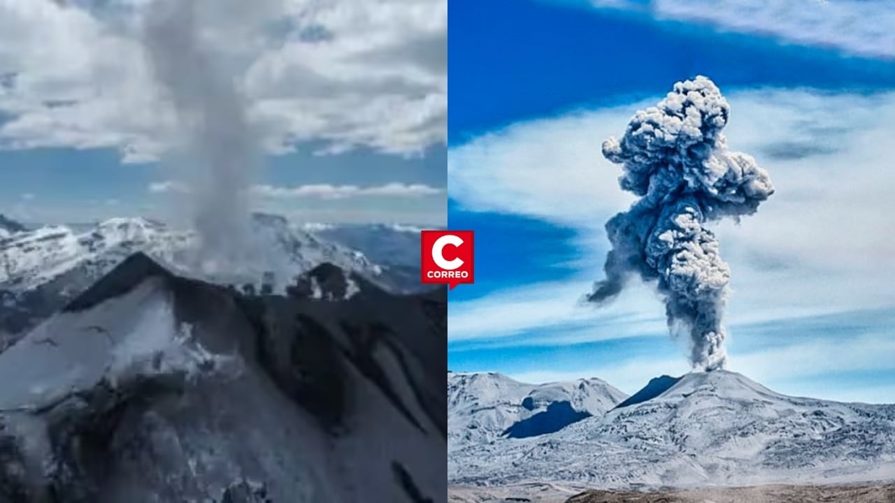 Arequipa: explosión del volcán Sabancaya dispersa cenizas en Huambo, Cabanaconde y Tapay. Composición: Diario Correo.