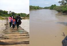 Lambayeque: niños cruzan puente artesanal sobre río La Leche y ponen en riesgo sus vidas