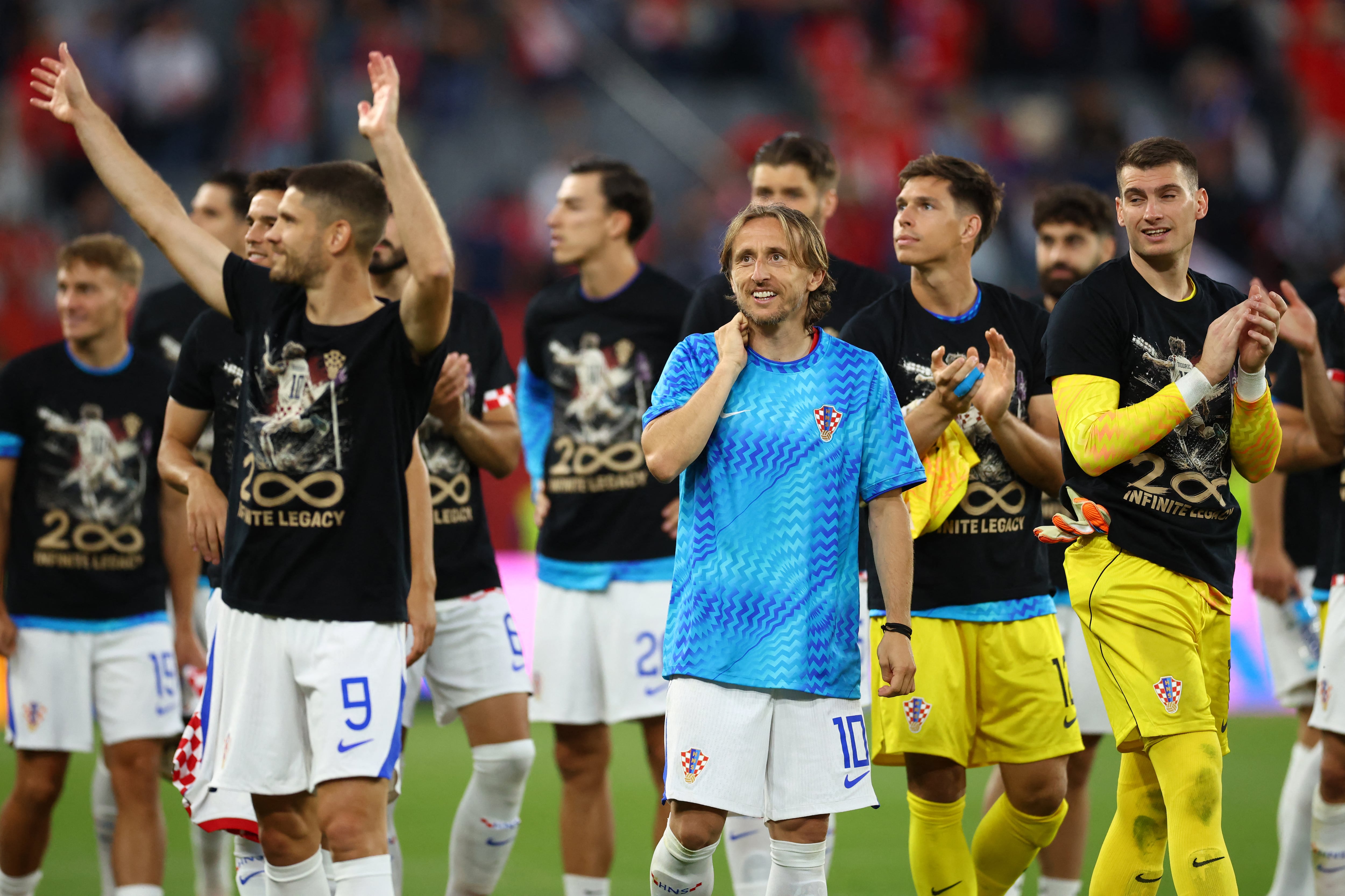 Croatia's players celebrate after winning the 2026 World Cup Group L football match between Panama and Croatia at the Toronto Stadium in Toronto on June 23, 2026. (Photo by Cole Burston / AFP)