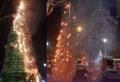 Año Nuevo 2025: Árbol de Navidad se incendia en la Plaza de Armas de Trujillo (VIDEO)
