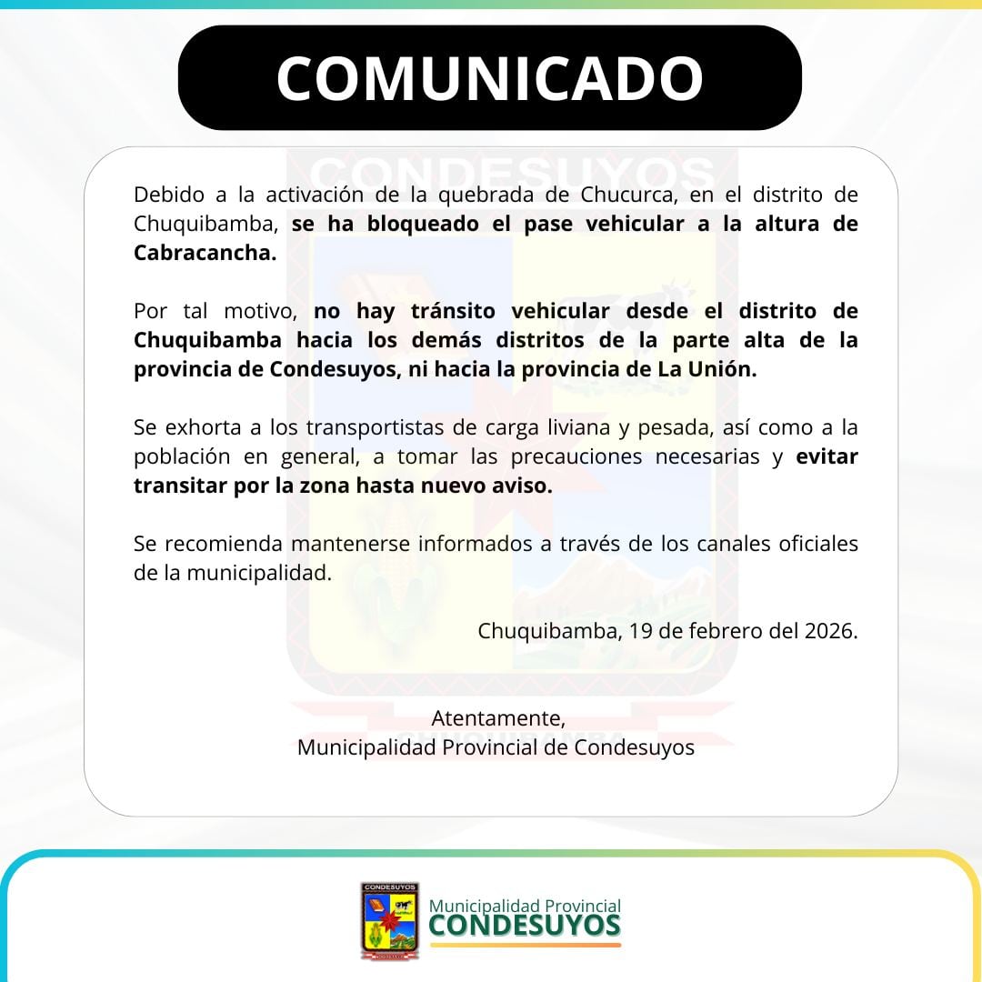 Comunicado de la Municipalidad Provincial de Condesuyos