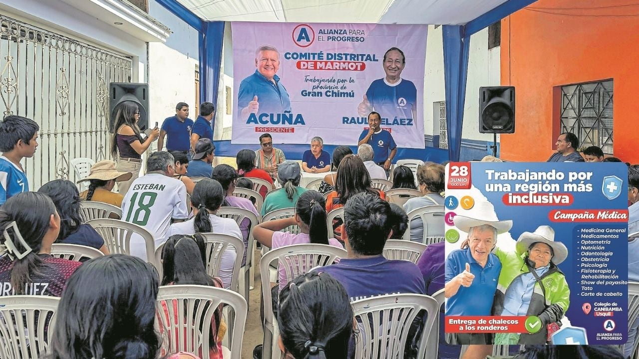 Su hermano, Óscar Acuña, realiza actividades en la sierra de La Libertad en las que se coloca banner con foto del gobernador y la frase “Acuña presidente”.