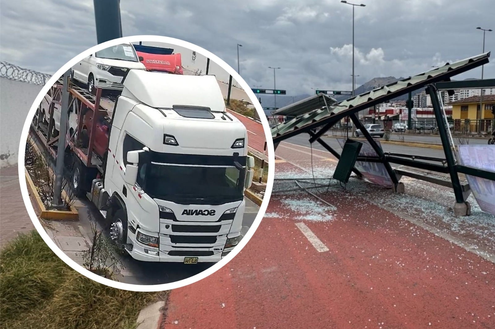 Camionero destruye paradero y huye en Cusco (VIDEO)