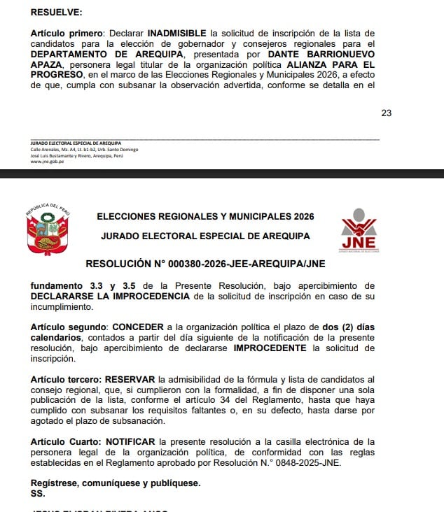 Resolución del JEE de Arequipa.
