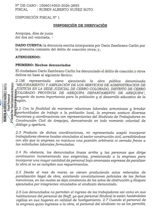 Contratista APM denunció ante la Fiscalía a Construcción Civil de Arequipa por coacción (Foto: GEC)