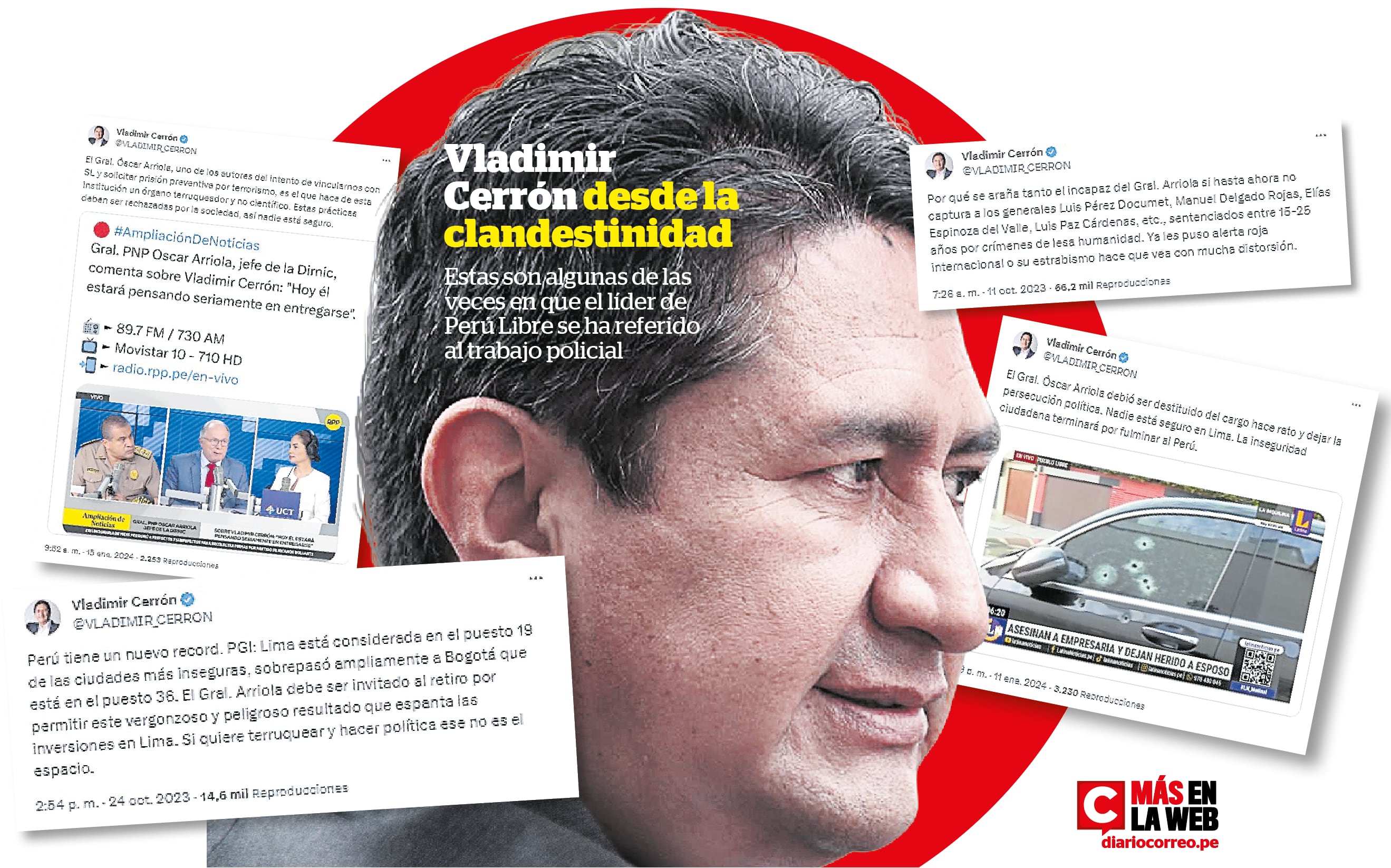 Estas son algunas de las veces en que Vladimir Cerrón se ha referido al trabajo policial. (Elaboración: Diario Correo)