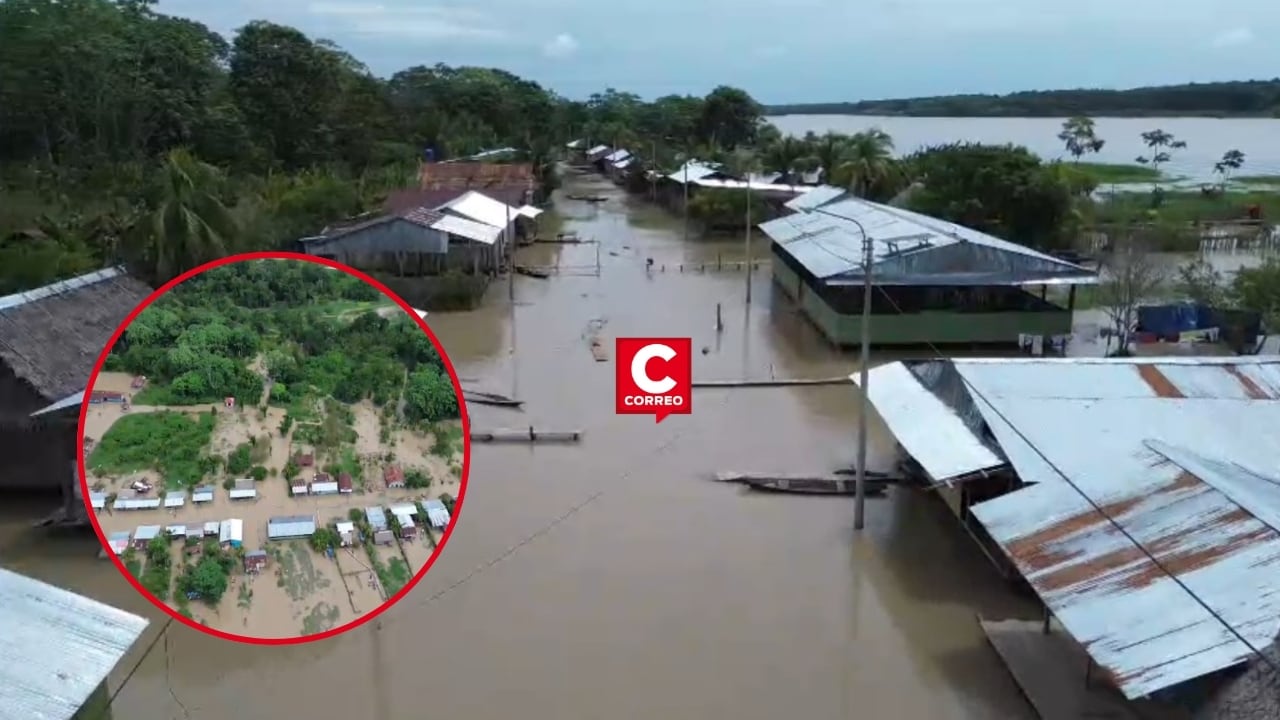 Loreto: inundación total arrasa comunidad nativa Jorge Chávez en Puinahua y deja familias incomunicadas. Composición: Diario Correo.