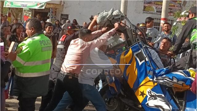 Huancayo: Rescatan a chofer que quedó atrapado en mototaxi y muere en clínica (VIDEO)