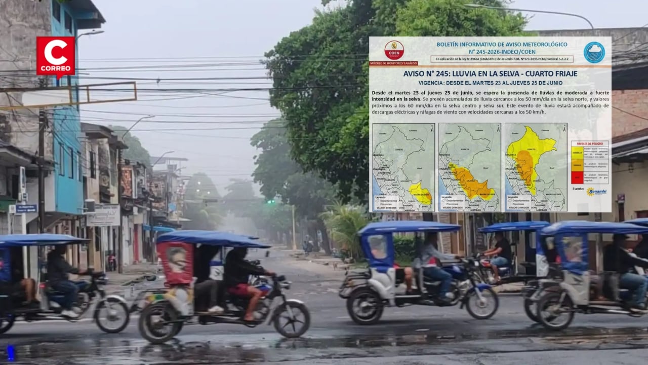 Senamhi alerta lluvias intensas y cuarto friaje en nueve regiones de la Amazonía peruana. Composición: Diario Correo.