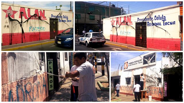 Perú vota 2016: locales de campaña del Apra y el fujimorismo amanecieron pintados en Tacna