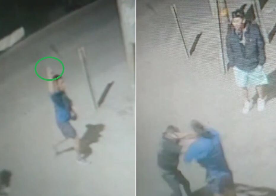 Pistolero y su acompañante, ambos con pantalón corto o short, quedaron captados en cámara de video seguridad