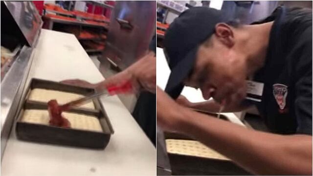 Joven sorprende a cocinero escupiendo en una pizza y lo arrestan (VIDEO)