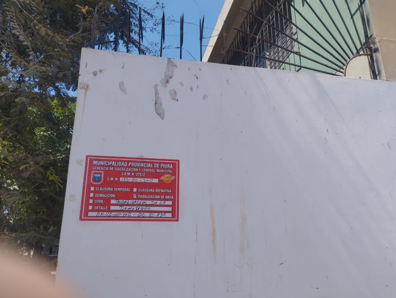 Se ordenó a los propietarios no continuar con los trabajos hasta subsanar las observaciones