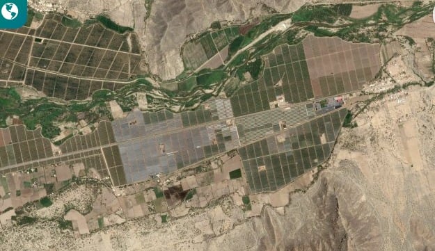 Huaca El Pato, en el distrito de Cayaltí, provincia de Chiclayo, departamento de Lambayeque. Foto: Mapcarta.
