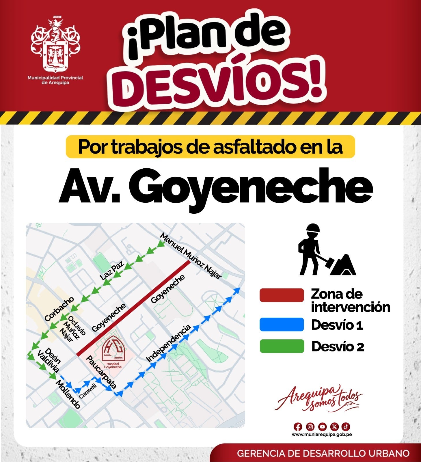 Plan de desvíos tras cierre de la av. Goyeneche, en Arequipa.