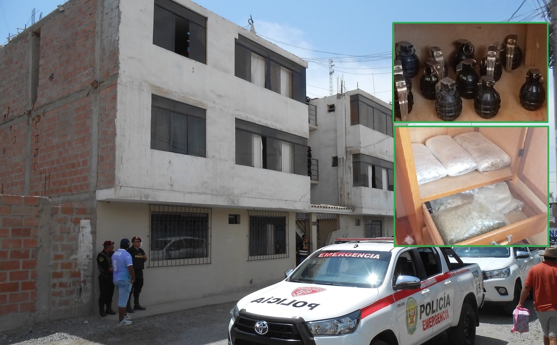 En departamento alquilado hallan 12 granadas tipo piña y 6 kilos de droga