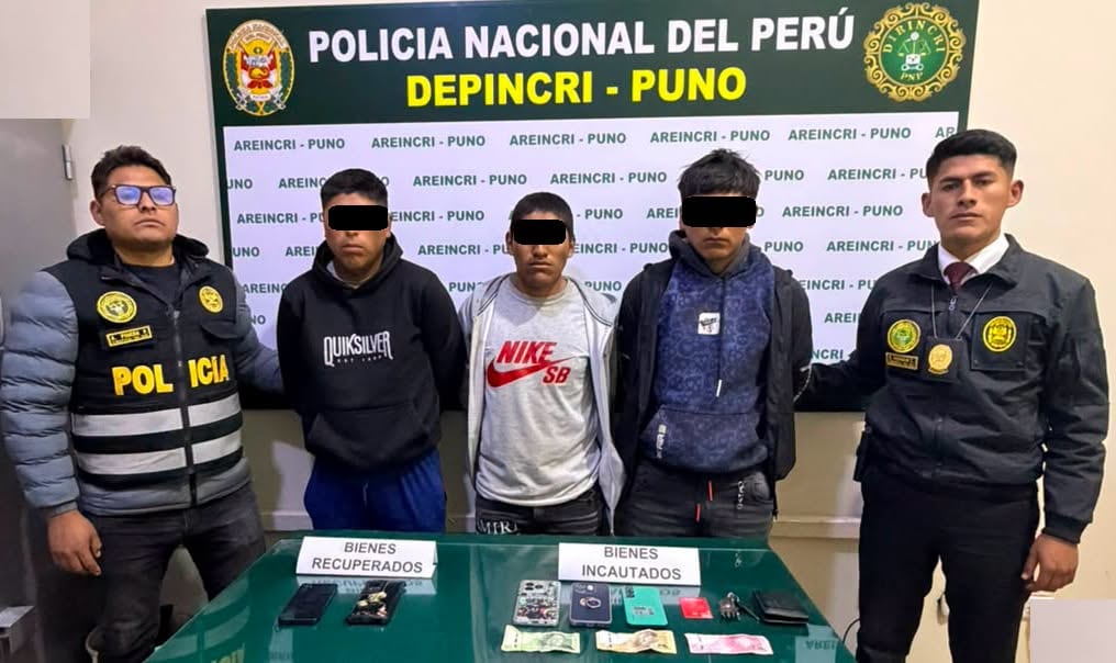 Presunta banda criminal “Los Gatilleros de Paucarcolla” implicada en asaltos con armas en Puno. Foto: PNP.
