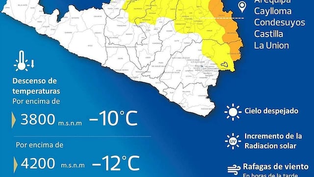 Aumento de frío durante la noche y calor durante el día en Arequipa por 3 días
