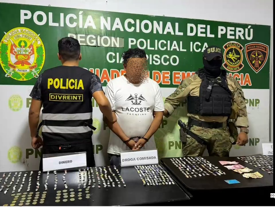 Pisco: detienen a alias "Pipo" con 480 ketes de pasta básica de cocaína