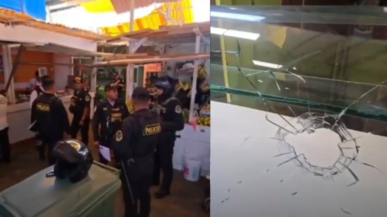 Un hombre armado persiguió a un vigilante dentro del mercado y realizó varios disparos en la sección de carnes. Las víctimas fueron trasladadas al hospital Daniel Alcides Carrión. (Imágenes de RPP)