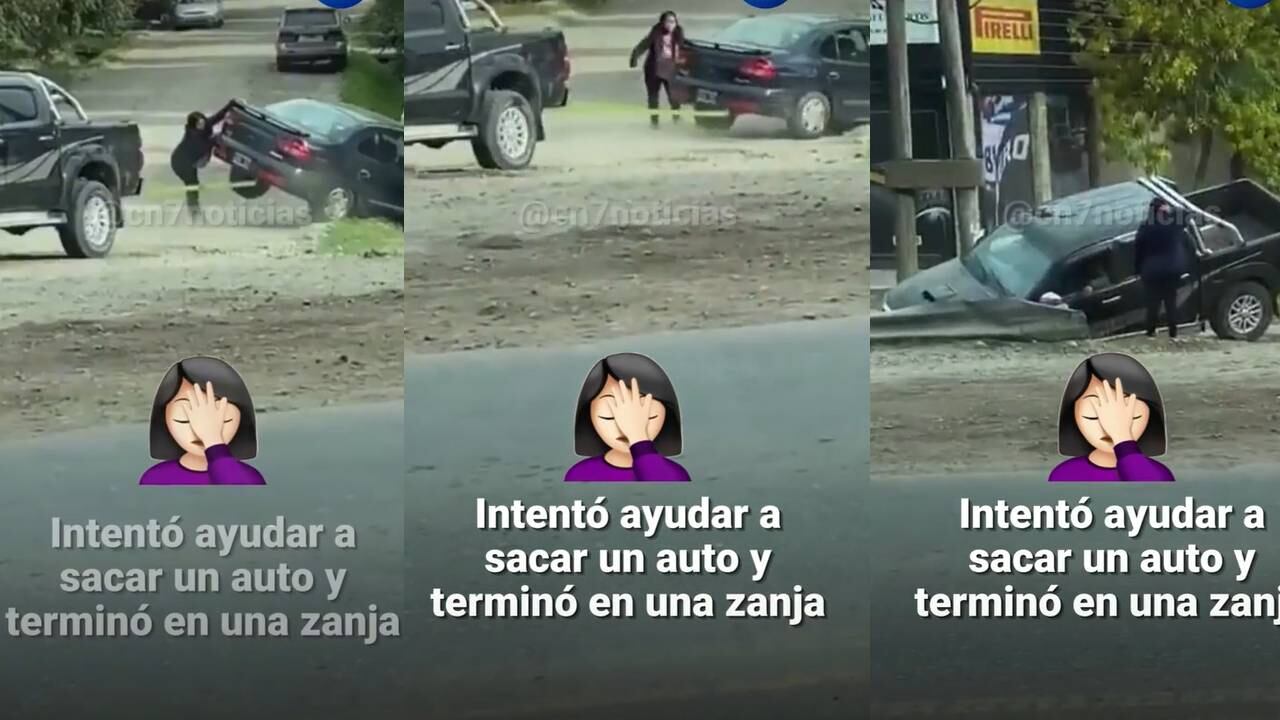 Conductor saca un carro de un hueco y termina cayendo en una zanja. (Foto: composición EC)