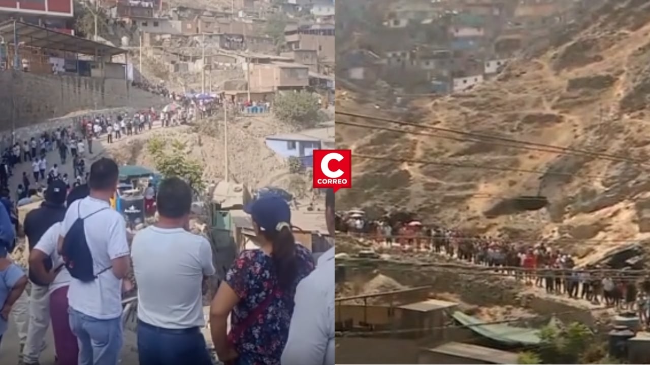 SJM: ciudadanos formaron largas colas para ingresar a votar tras retrasos en entrega del material electoral . Composición: Diario Correo.