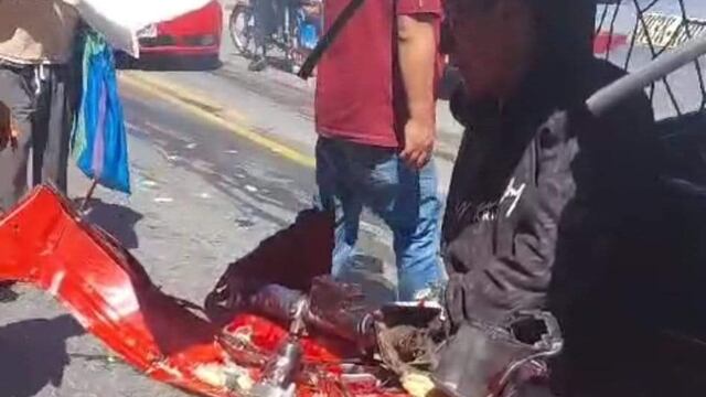 Huánuco: dos heridos de consideración en choque brutal entre volquete y trimóvil